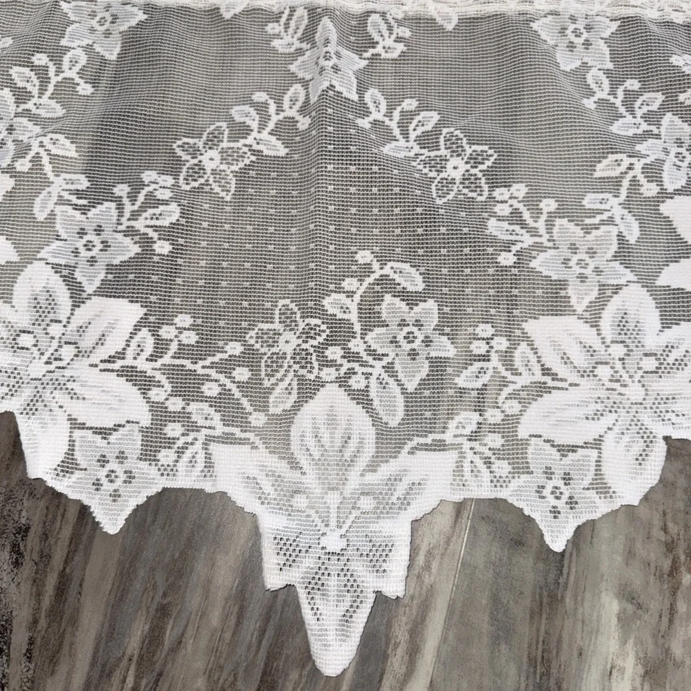 Set Of 2 Vintage Floral White Lace Sheer curtains Panel Valance Swag 57X16 In Ea